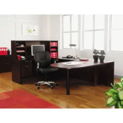 Alera Valencia Series D-Top Desk, 71" X 35.5" X 29.63", Mahogany -office furniture sale 4975df0d9db7f947ce0bd0512d423d8d12