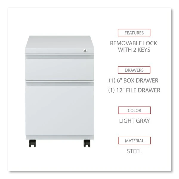 Alera File Pedestal With Full-Length Pull, Left Or Right, 2-Drawers: Box/File, Legal/Letter, Light Gray, 14.96" X 19.29" X 21.65" 6 Alera File Pedestal With Full-Length Pull, Left Or Right, 2-Drawers: Box/File, Legal/Letter, Light Gray, 14.96" X 19.29" X 21.65" - Image 6