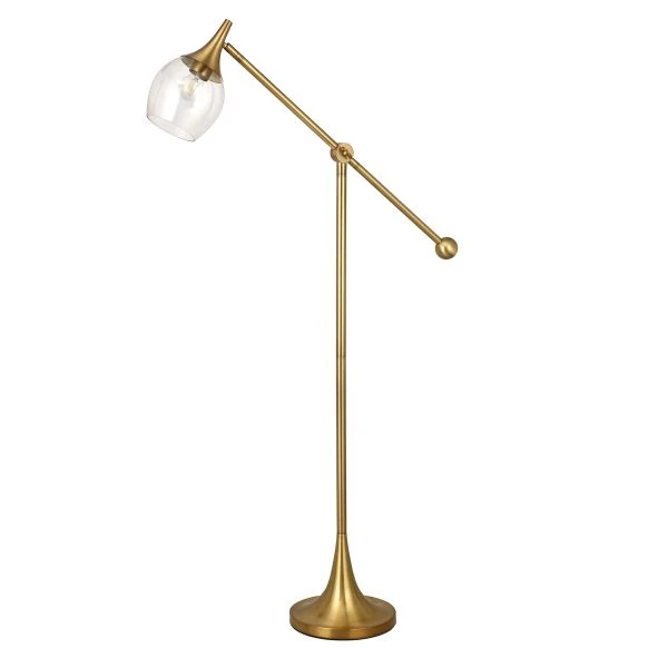 Ranger Boom Arm Floor Lamp With Glass Shade In Brass/Clear 1 Ranger Boom Arm Floor Lamp With Glass Shade In Brass/Clear
