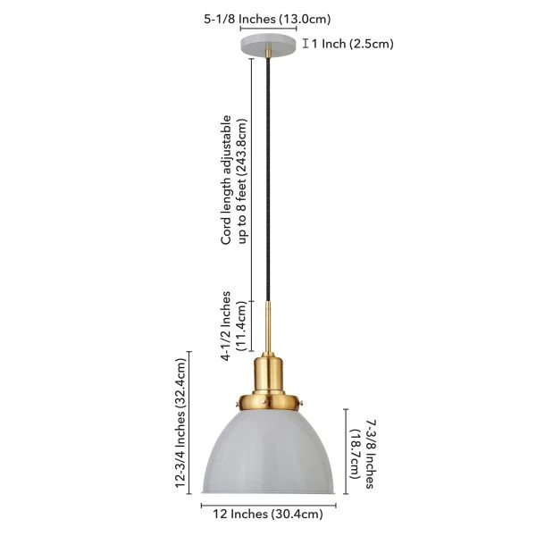 Madison 12" Wide Pendant With Metal Shade In Matte Gray/Brass /Matte Gray 4 Madison 12" Wide Pendant With Metal Shade In Matte Gray/Brass /Matte Gray - Image 4