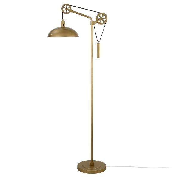 Neo Spoke Wheel Pulley System Floor Lamp With Metal Shade In Brass/Brass 2 Neo Spoke Wheel Pulley System Floor Lamp With Metal Shade In Brass/Brass - Image 2