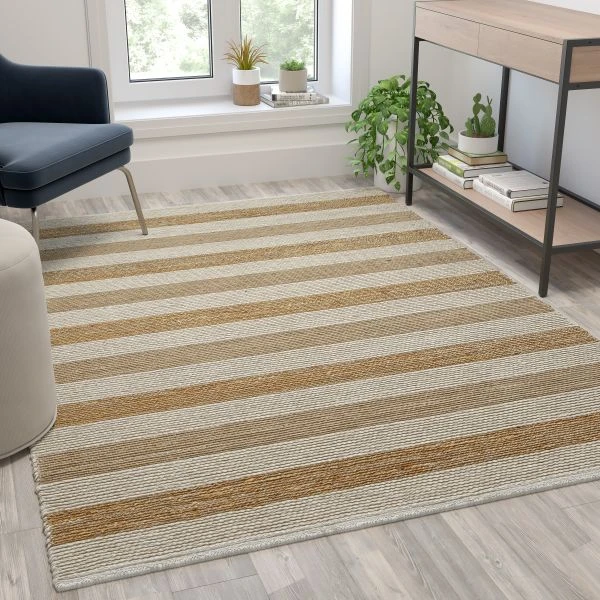 Mariah 5' X 7' Handwoven Striped Jute Blend Area Rug In Natural Tones 1 Mariah 5' X 7' Handwoven Striped Jute Blend Area Rug In Natural Tones