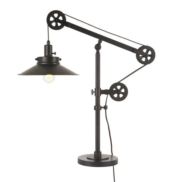 Descartes 29" Tall Wide Brim/Pulley System Table Lamp With Metal Shade In Blackened Bronze/Blackened Bronze 6 Descartes 29" Tall Wide Brim/Pulley System Table Lamp With Metal Shade In Blackened Bronze/Blackened Bronze - Image 6