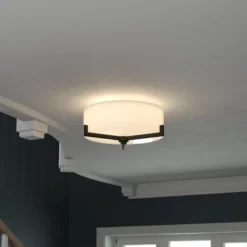 Hamlin 17" Wide 2-Light Semi Flush Mount With Glass Shade In Blackened Bronze/White -office furniture sale 4aab8349902ab44f47e633e801f4ff08e7