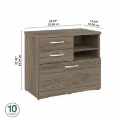 Bush Business Furniture Hybrid Office Storage Cabinet With Drawers And Shelves In Modern Hickory -office furniture sale 4ab3e012cde67e815fc801494bda1eb116