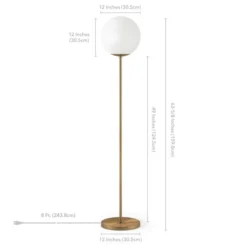 Theia Globe & Stem Floor Lamp With Plastic Shade In Brass/White -office furniture sale 4ac6ca1e196147296559951f0527926ddb