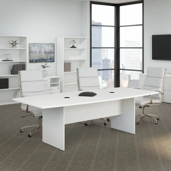 Bush Business Furniture 96W X 42D Boat Shaped Conference Table With Wood Base In White 7 Bush Business Furniture 96W X 42D Boat Shaped Conference Table With Wood Base In White - Image 7