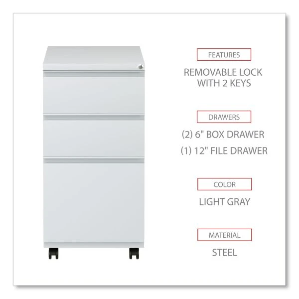 Alera File Pedestal With Full-Length Pull, Left/Right, 3-Drawers: Box/Box/File, Legal/Letter, Light Gray, 14.96" X 19.29" X 27.75" 3 Alera File Pedestal With Full-Length Pull, Left/Right, 3-Drawers: Box/Box/File, Legal/Letter, Light Gray, 14.96" X 19.29" X 27.75" - Image 3