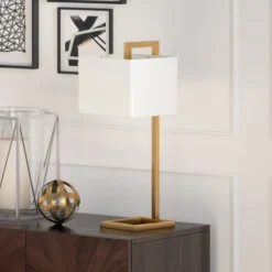 Grayson 26" Tall Table Lamp With Fabric Shade In Brass/White -office furniture sale 4bff77e4f46d431352d5f2e7b3578a547e