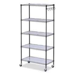 Alera 5-Shelf Wire Shelving Kit With Casters And Shelf Liners, 36w X 18d X 72h, Black Anthracite