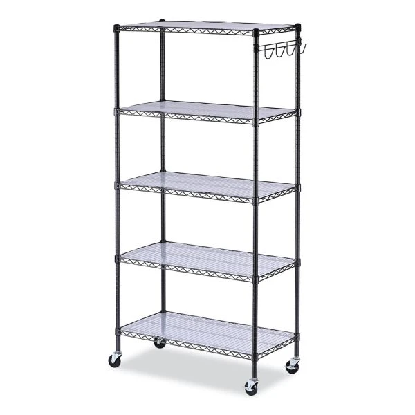 Alera 5-Shelf Wire Shelving Kit With Casters And Shelf Liners, 36w X 18d X 72h, Black Anthracite 1 Alera 5-Shelf Wire Shelving Kit With Casters And Shelf Liners, 36w X 18d X 72h, Black Anthracite