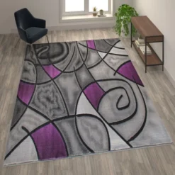 Jubilee Collection 8' X 10' Purple Abstract Area Rug - Olefin Rug With Jute Backing - Living Room, Bedroom, & Family Room