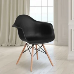 Alonza Series Black Plastic Chair With Wooden Legs