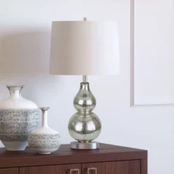 Katrina 21.25" Tall Petite Table Lamp With Fabric Shade In Mercury Glass/Satin Nickel/White -office furniture sale 4d80fbfa09236d2572262114697e3b4ec3