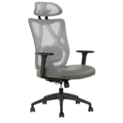 Serta SitTrue Ridgefield Ergonomic Mesh/Vegan Leather High-Back Task Chair, Gray/Black