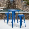 Flash Furniture 23.75'' Square Blue Metal Indoor-Outdoor Bar Table Set With 2 Square Seat Backless Barstools