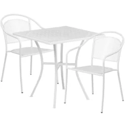 Oia Commercial Grade 28" Square White Indoor-Outdoor Steel Patio Table Set With 2 Round Back Chairs -office furniture sale 4e268bf95c55d4c1e5e5f3db394a588e78