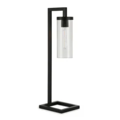 Malva 26" Tall Table Lamp With Glass Shade In Blackened Bronze/Seeded