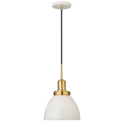 Madison 12" Wide Pendant With Metal Shade In Pearled White/Brass/Pearled White