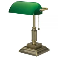 Traditional Banker's LED Lamp, 14-3/4"H, Green/Antique Brass