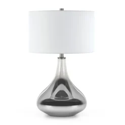 Mirabella 25.5" Tall Table Lamp With Fabric Shade In Smoked Chrome Glass/White
