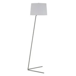 Markos Tilted Floor Lamp With Fabric Shade In Brushed Nickel/White