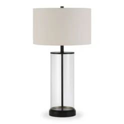 Rowan 28" Tall Table Lamp With Fabric Shade In Blackened Bronze/White