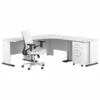 Bush Business Furniture Studio A 83W Large Corner Gaming Desk With Chair And Drawers In White