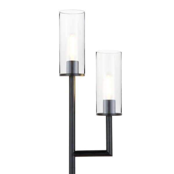 Basso 2-Light Torchiere Floor Lamp With Glass Shade In Blackened Bronze/Clear 5 Basso 2-Light Torchiere Floor Lamp With Glass Shade In Blackened Bronze/Clear - Image 5