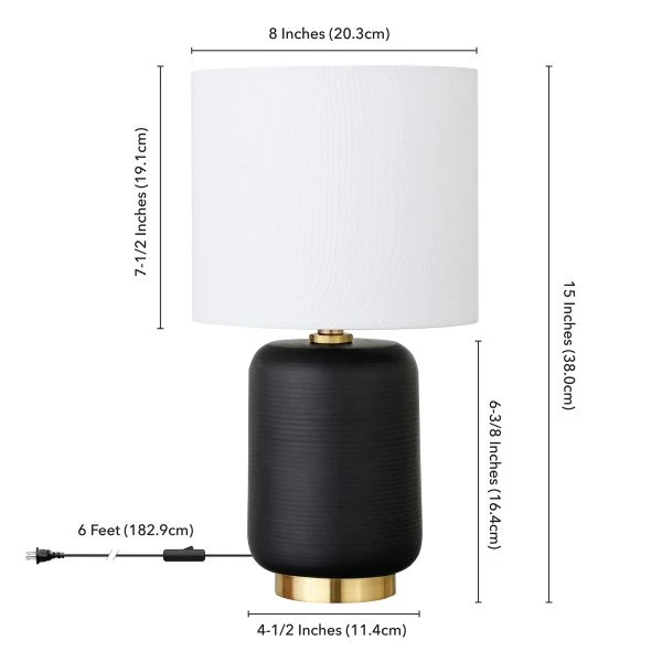 Lambert 15" Tall Ceramic Mini Lamp With Fabric Shade In Matte Black/White 7 Lambert 15" Tall Ceramic Mini Lamp With Fabric Shade In Matte Black/White - Image 7