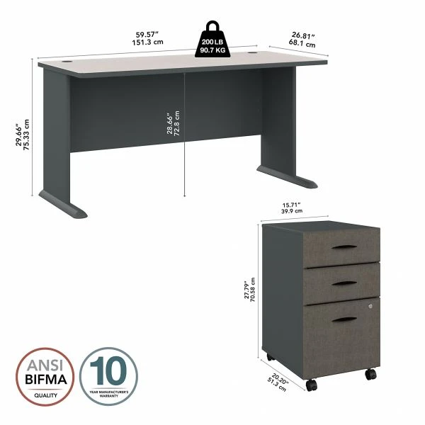 Bush Business Furniture Series A 60W Desk With Mobile File Cabinet In Slate And White Spectrum 4 Bush Business Furniture Series A 60W Desk With Mobile File Cabinet In Slate And White Spectrum - Image 4