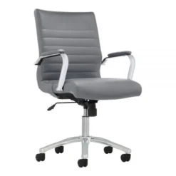 Modern Comfort Winsley Bonded Leather Mid-Back Manager's Chair, Gray/Chrome, BIFMA Certified