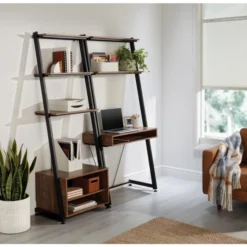 Belling 73"H Leaning 3-Shelf Bookcase, Modern Oak -office furniture sale 50c3e643ecf48fbb860d2843b52a1a52af