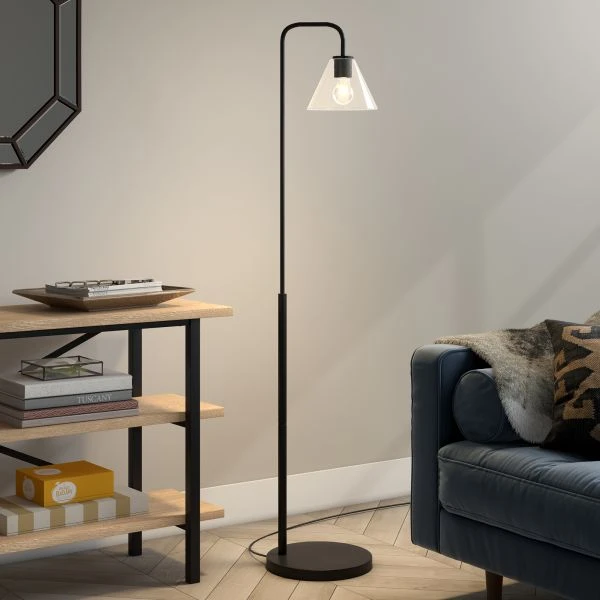 Henderson Arc Floor Lamp With Glass Shade In Blackened Bronze/Clear 4 Henderson Arc Floor Lamp With Glass Shade In Blackened Bronze/Clear - Image 4