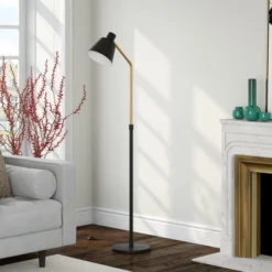 Elmer Two-Tone Floor Lamp With Metal Shade In Blackened Bronze/Brass/Blackened Bronze -office furniture sale 518917a141a50e560d3d2420e212b42bc0