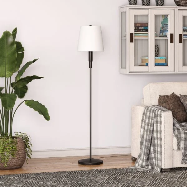 Emerson 60" Tall Floor Lamp With Fabric Shade In Blackened Bronze/White 2 Emerson 60" Tall Floor Lamp With Fabric Shade In Blackened Bronze/White - Image 2