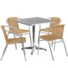 Flash Furniture 27.5'' Square Aluminum Indoor-Outdoor Table With 4 Beige Rattan Chairs