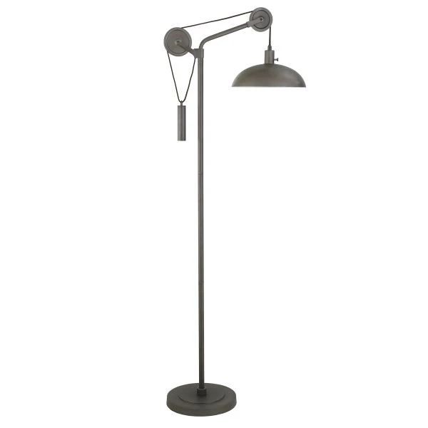 Neo Solid Wheel Pulley System Floor Lamp With Metal Shade In Aged Steel/Aged Steel 1 Neo Solid Wheel Pulley System Floor Lamp With Metal Shade In Aged Steel/Aged Steel