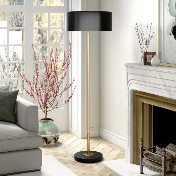 Hoffman 2-Light/Two-Tone Floor Lamp With Metal Shade In Brass/Blackened Bronze/Black 5 Hoffman 2-Light/Two-Tone Floor Lamp With Metal Shade In Brass/Blackened Bronze/Black - Image 5