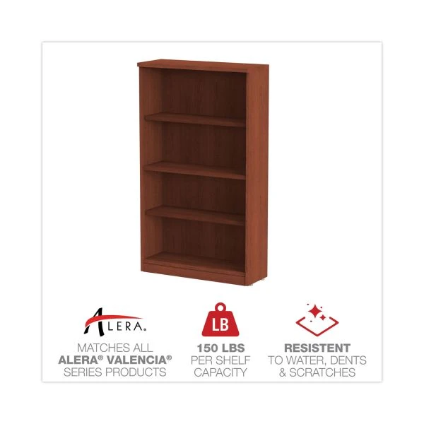 Alera Valencia Series Bookcase, Three-Shelf, 31.75w X 14d X 39.38h, Mahogany 2 Alera Valencia Series Bookcase, Three-Shelf, 31.75w X 14d X 39.38h, Mahogany - Image 2