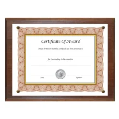 NuDell Award-A-Plaque Document Holder, Acrylic/Plastic, 10.5 X 13, Walnut