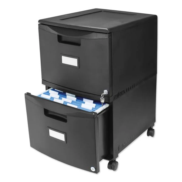 Storex Two-Drawer Mobile Filing Cabinet, 2 Legal/Letter-Size File Drawers, Black, 14.75" X 18.25" X 26" 4 Storex Two-Drawer Mobile Filing Cabinet, 2 Legal/Letter-Size File Drawers, Black, 14.75" X 18.25" X 26" - Image 4
