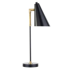 Leonard 18" Tall Two-Tone Mini Lamp With Metal Shade In Matte Black/Brass/Matte Black