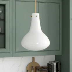 Yuri 11.75" Wide Pendant With Glass Shade In Brass/White Milk -office furniture sale 54b268fa660dc29e063ae2d804f679b326