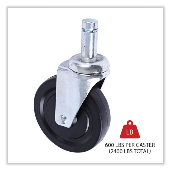 Alera Optional Casters For Wire Shelving, Hooded Design With Integrated Bumpers, Grip Ring Stem, 5" Wheel, Black, 4/Set (2 Locking) 5 Alera Optional Casters For Wire Shelving, Hooded Design With Integrated Bumpers, Grip Ring Stem, 5" Wheel, Black, 4/Set (2 Locking) - Image 5