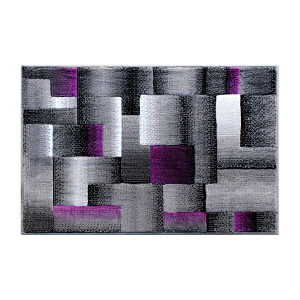 Elio Collection 2' X 3' Purple Color Blocked Area Rug - Olefin Rug With Jute Backing - Entryway, Living Room, Or Bedroom 2 Elio Collection 2' X 3' Purple Color Blocked Area Rug - Olefin Rug With Jute Backing - Entryway, Living Room, Or Bedroom - Image 2