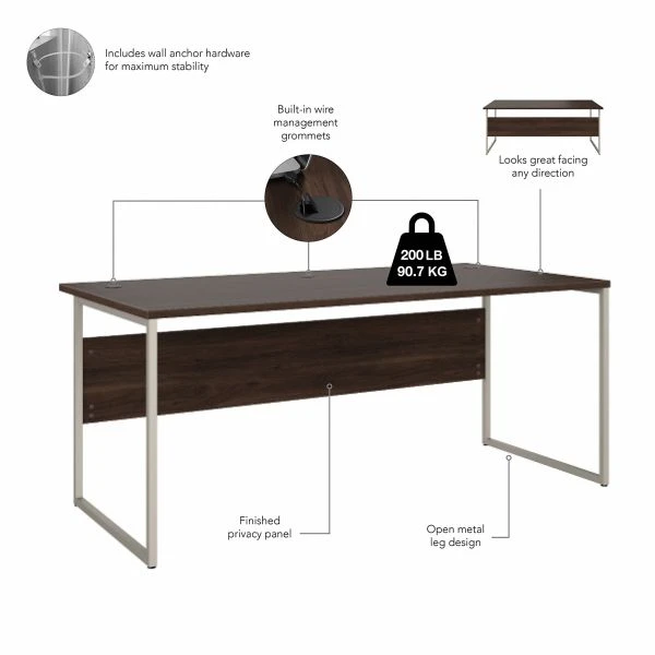 Bush Business Furniture Hybrid 72W X 36D Computer Table Desk With Metal Legs In Black Walnut 2 Bush Business Furniture Hybrid 72W X 36D Computer Table Desk With Metal Legs In Black Walnut - Image 2