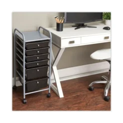 Advantus Portable Drawer Organizer, Metal, 1 Shelf, 6 Drawers, 13" X 15.38" X 32.13", Matte Gray/Smoke -office furniture sale 563d196459c12a0ed23e62f786a81a7bc5
