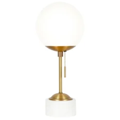Reagan 17.75" Tall Table Lamp With Glass Shade In Brass/ White Marble/White Milk