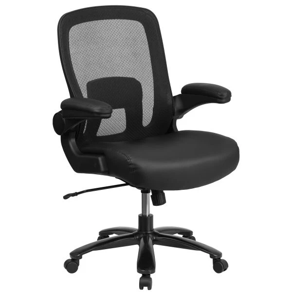 Flash Furniture HERCULES Series Big & Tall Mesh Executive Swivel Chair With Leather Seat, Adjustable Lumbar And Flip-Up Arms 2 Flash Furniture HERCULES Series Big & Tall Mesh Executive Swivel Chair With Leather Seat, Adjustable Lumbar And Flip-Up Arms - Image 2